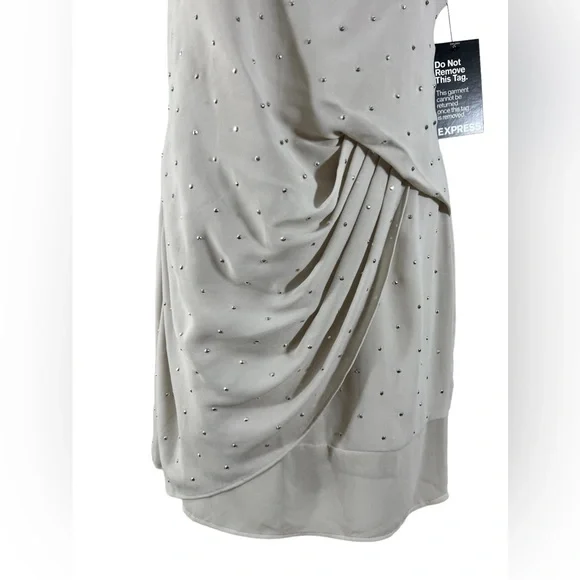 NWT‎ Express Spaghetti Strap Rhinestone One Shoulder Beige Bodycon Dress Size 0 - Picture 3 of 9